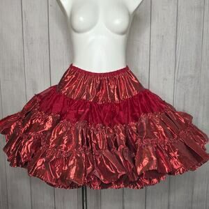 Vintage Suzi's Ruffles Metallic Red Lame Petticoat Can Can Square Dance Skirt